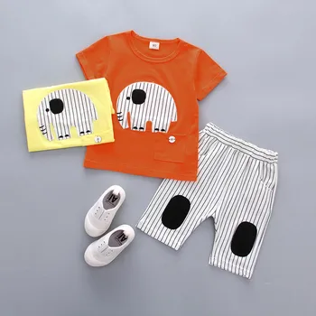 

Toddler Kids Bady Boys Striped Elephant Print Tops T-Shirt + Striped Pant Outfit