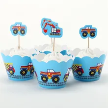 60 комплектов Инженерная Автомобильная обертка для кексов и Топпер Дети День рождения поставка грузовик кекс декоративные аксессуары