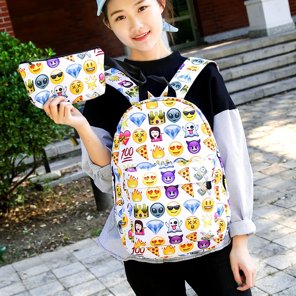 2pcs Cool Kids Cute 3D Smile Emoji Printing Backpack Child Ransel School Mochila Backpacks Bookbag Printed