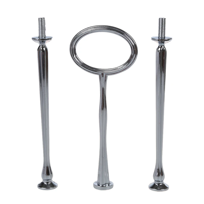 

3 Tier Oval Ring Top Cake Stand (3 SETS) Cake Plate Display Holder Handle Fittings Silver Metal for Tea Shop Room Hotel ** we