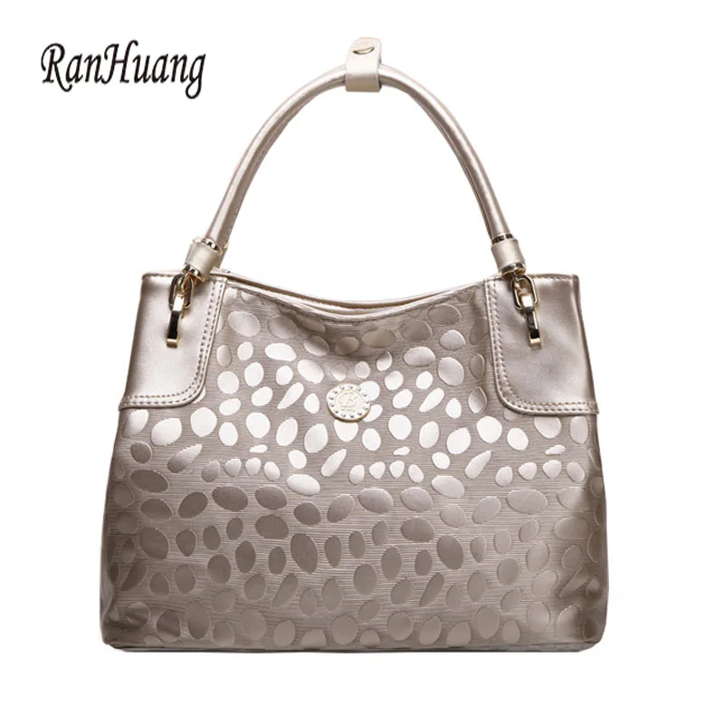 

RanHuang Women Genuine Leather Handbags 2017 Stone Design Top-handle Bag Ladies Luxury Handbags Fashion Shoulder Bags Black A102