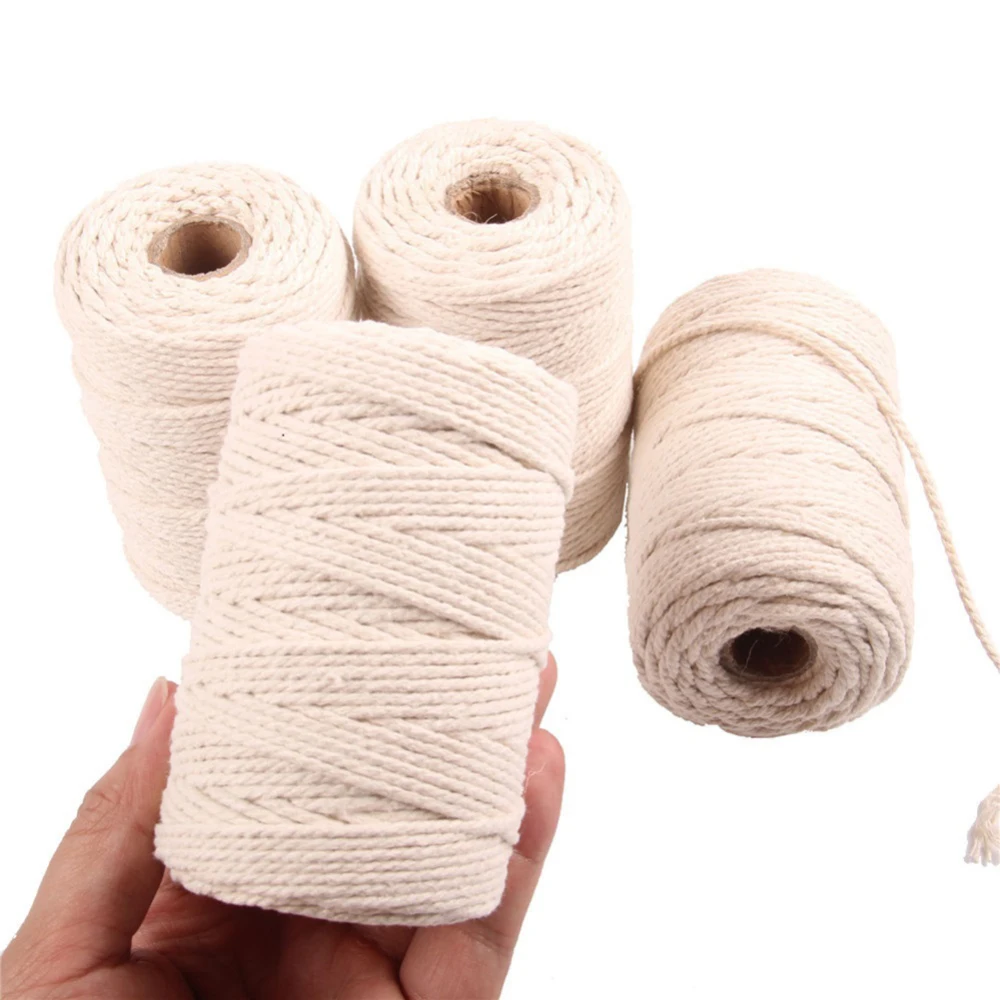 

3 mm x 200 m durable cotton cord natural beige twisted cord weaving macrame rope String DIY handmade home decoration power