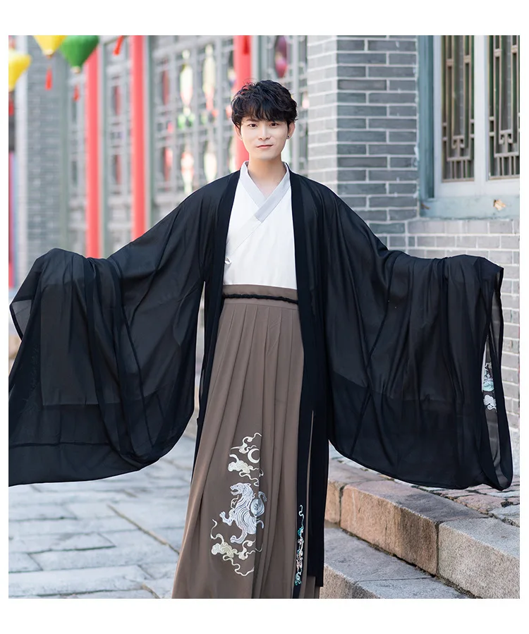 Hanfu мужская одежда куртка+ юбка+ вышитый плащ осень зима большие рукава китайские древние костюмы рыцарский Стиль Одежда