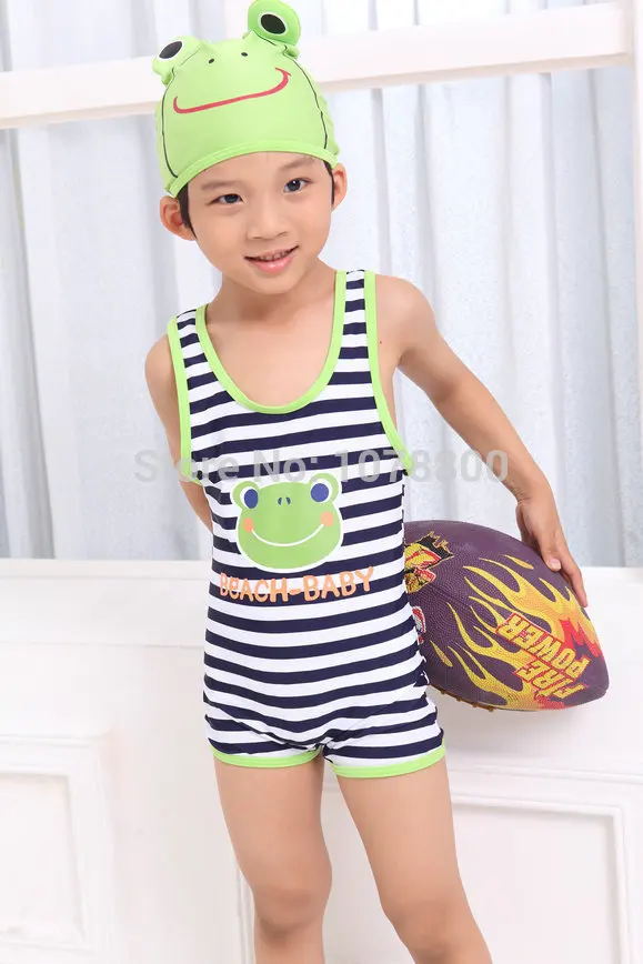 Free Shipping 2014 New Frog Pattern Sriped Piece kids boy swimsuit Baby