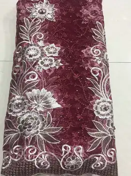 

2019 Latest Red Nigerian Laces Fabrics With Stones High Quality Tulle African Laces Fabric Wedding African French Tulle Lace Z42