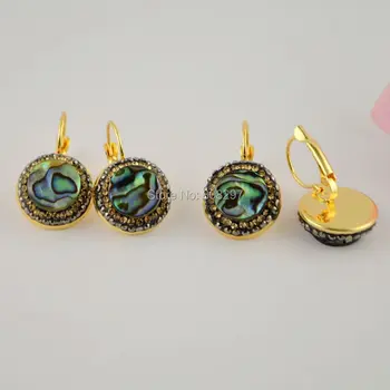 

5pairs Gold Color Abalone Shell Earring, With Crystal Rhinestone Paved Rainbow Shell Earrings For Women