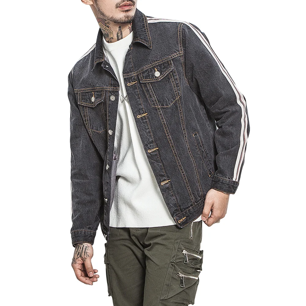 

2018 Spring Autumn Mens Jeans Jackets Slim Fit Fashion Stripe Denim Jacket For Man Plus Size M-5XL Turn Down Collar Coat
