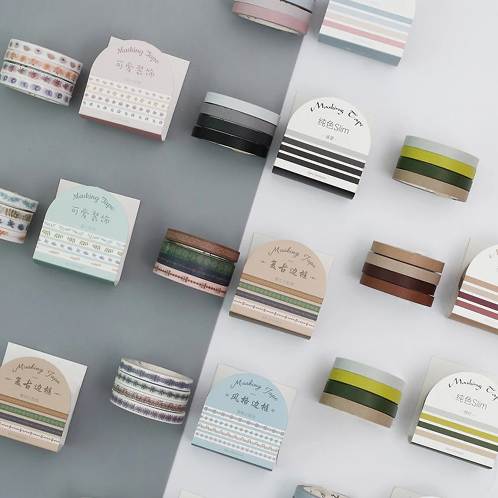 

4pcs/lot Cute Pure Rim Series Handbook Diary DIY Decorative Slim Washi Masking Tapes Set Stickers Scrapbooking