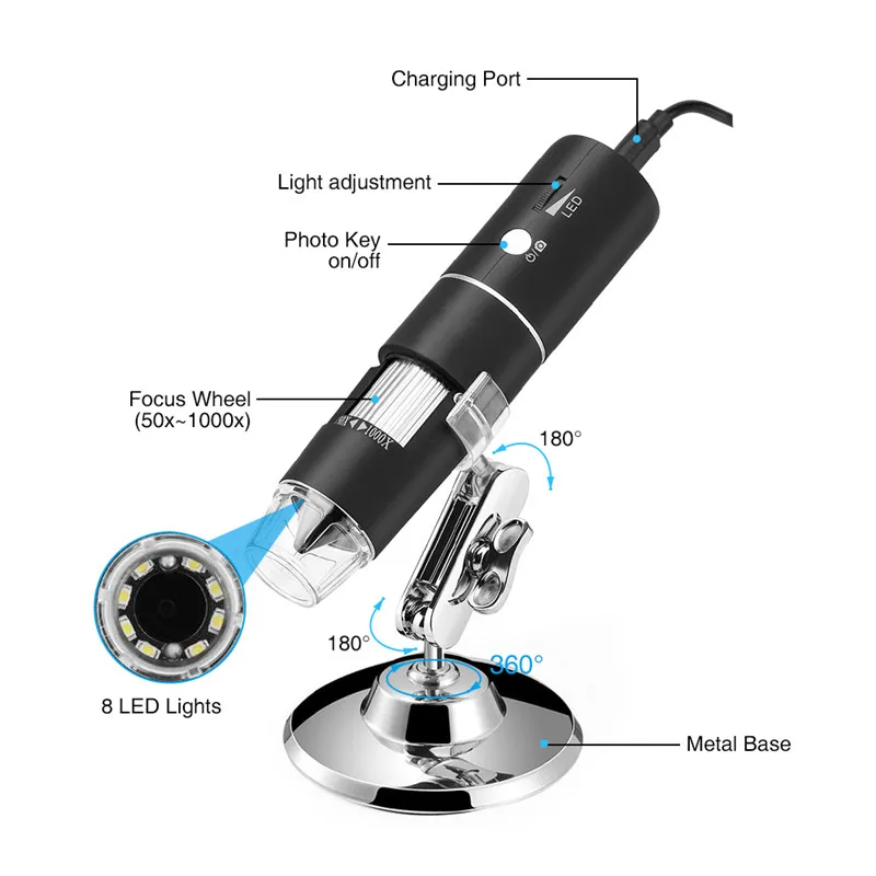 USB Digital Microscope 1000X 8 LED Light WIFI HD Pixel Microscopio movi Endoscope Magnifier Camera For Android iOS Phones iPad (2)