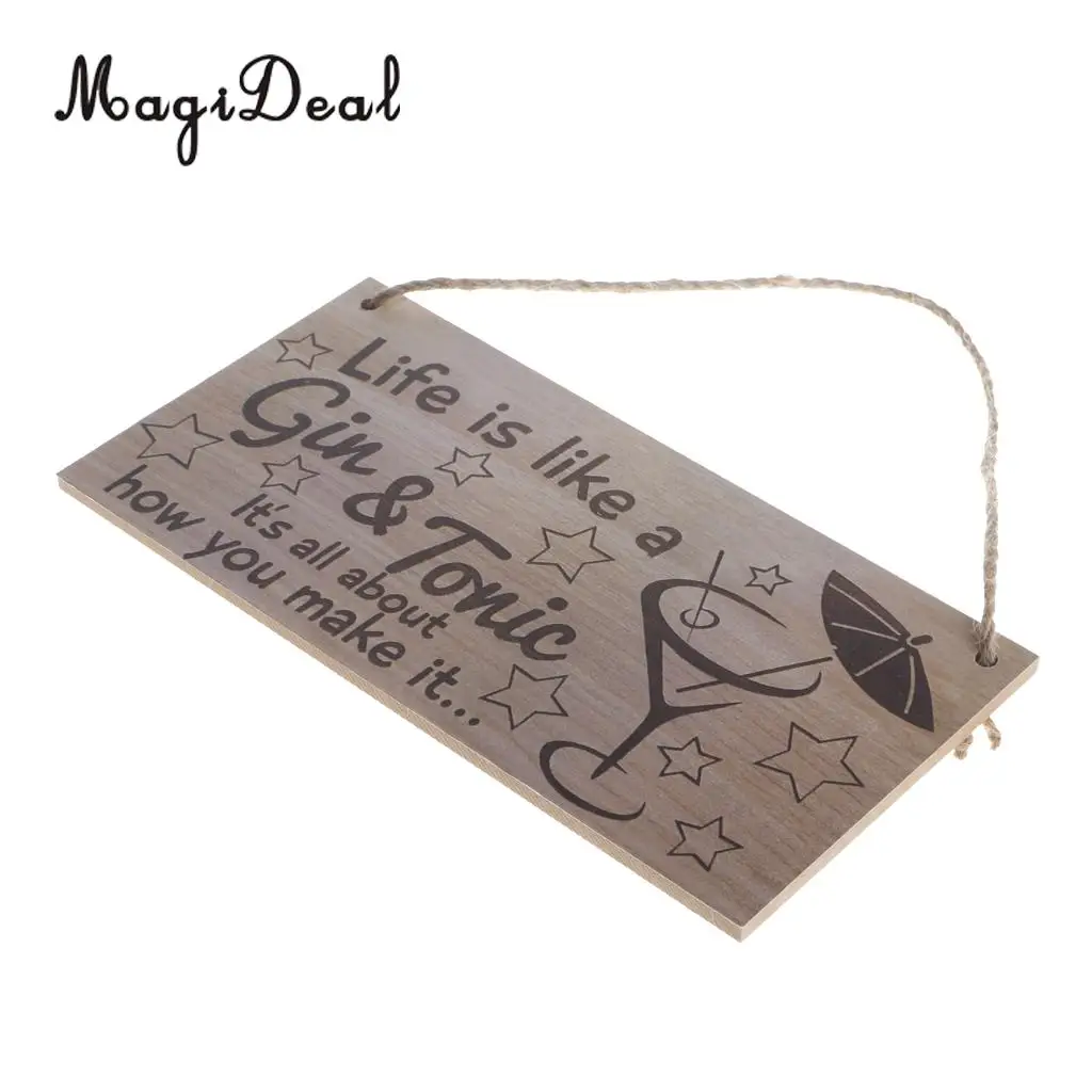MagiDeal Life Is Like A Gin & Tonic Wooden Sign Home Bar Cocktail Party Wall Decoration Vintage design hanging plaque board