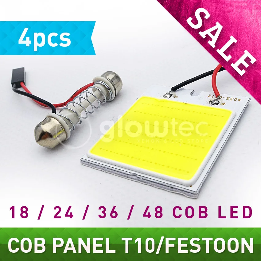 

4 шт. 18, 24, 36, 48 Smd Cob Светодиодная панель автомобиля внутренняя лампа свет купол фестон BA9S 3 адаптер DC 12v GLOWTEC