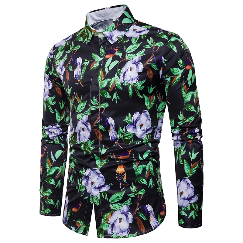 Brand Mens Slim Fit Luxury Floral Print Dress Shirts Long Sleeve Chemise Homme 2018 Spring New Casual Stylish Shirt Men Camisas