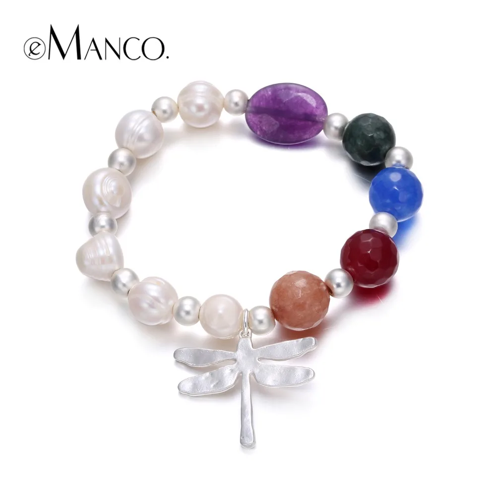 

eManco Wholesale Ethnic Colorful Dragonfly Handmade Bracelets & Bangles for Women Imitation Pearl Semi-Precious Stone Jewelry