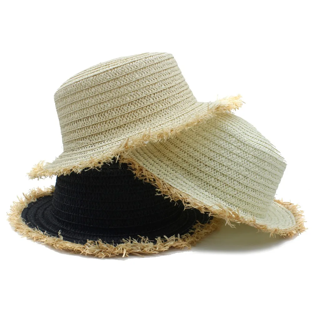 Женская и мужская летняя соломенная Панамка плоская Солнцезащитная шляпа для элегантных леди джентльмен Приморский Fedora Porkpie шляпы с полями с кисточками