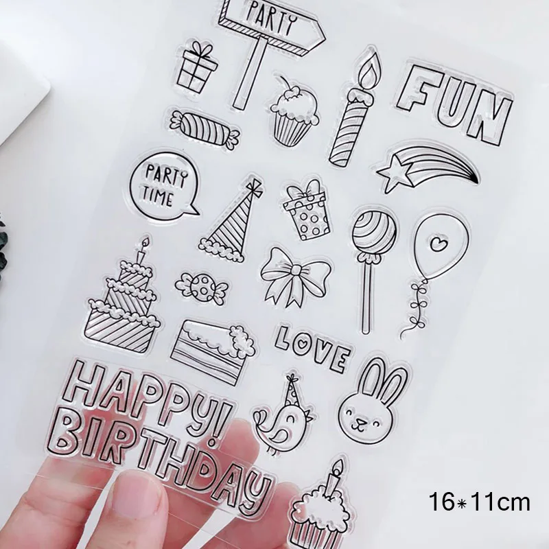 

Happy Birthday Party Time Transparent Silicone Clear Stamps For Scrapbooking DIY Craft Decorations Soft Stamps Kids Stationery