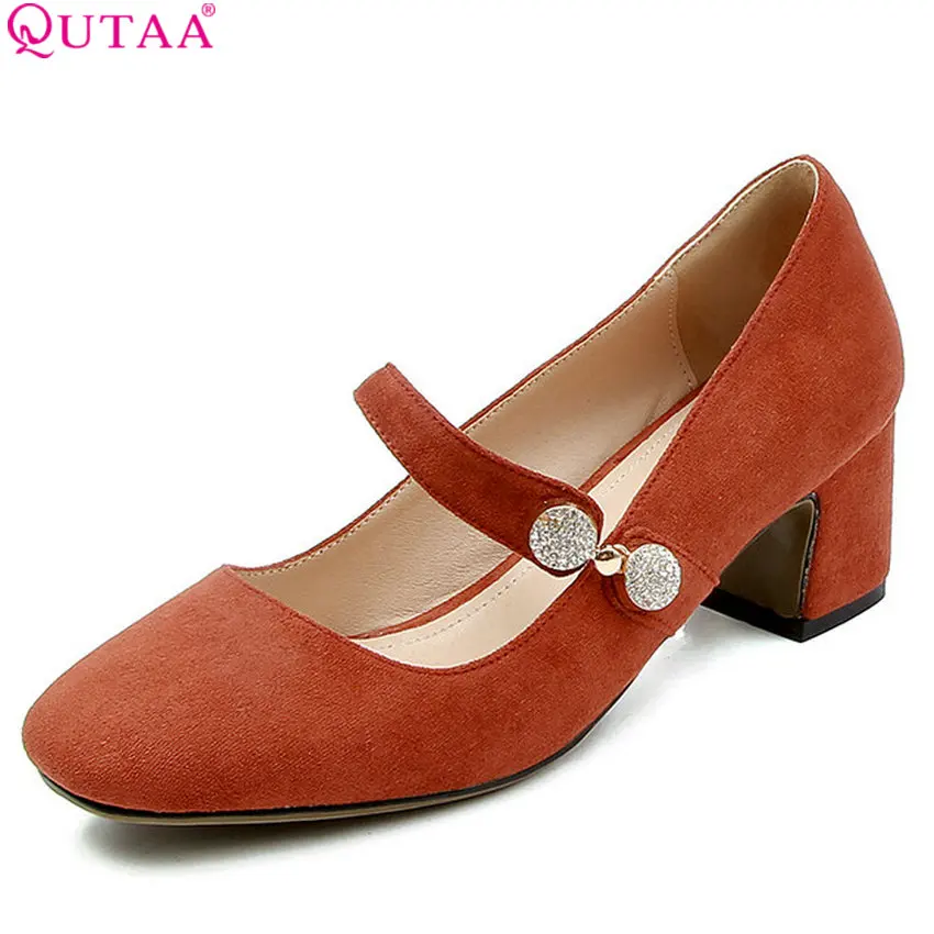 

QUTAA 2018 Women Pumps Flock Fashion Women Shoes Platform All Match Square High Heel Slip on Out Door Ladies Pumps Size 34-43