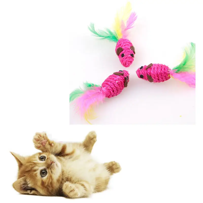 2pcs Pet Cat Toys Creative Sisal Mouse Mini Funny Playing Toys Cat Chew