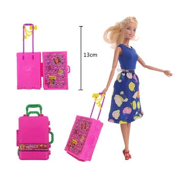 

Doll Accessories Plastic Furniture Toys Play House 3D Travel Train Suitcase Luggage For Barbiees Toys For Children Generation