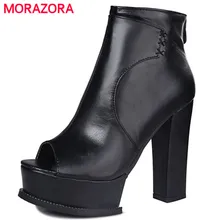 MORAZORA/обувь на высоком каблуке 12,5 см; женские ботильоны из мягкой искусственной кожи; модные летние ботинки в стиле панк; однотонные ботинки на молнии с открытым носком