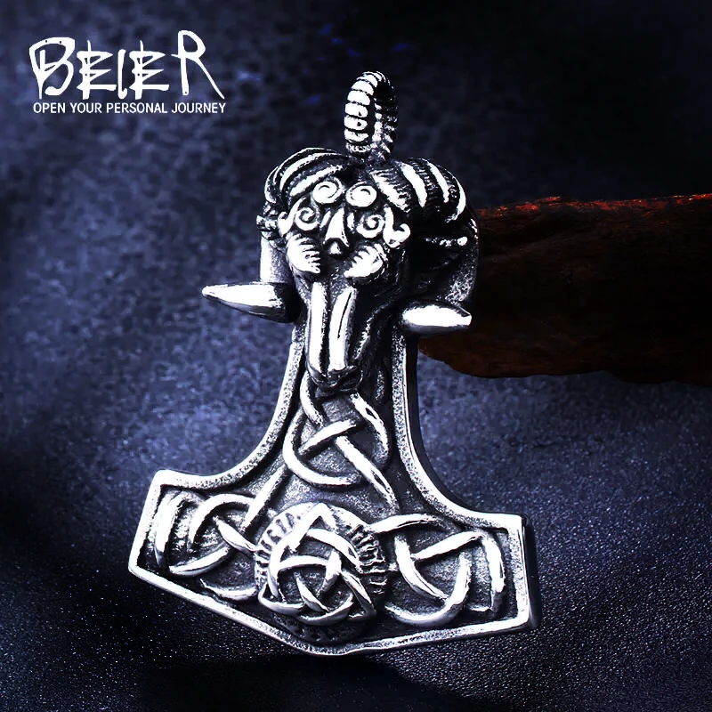 

Beier 316L stainless steel Norse Vikings Pendant Necklace Norse Sheep head Original Amulet Animal Jewelry for man BP8-377