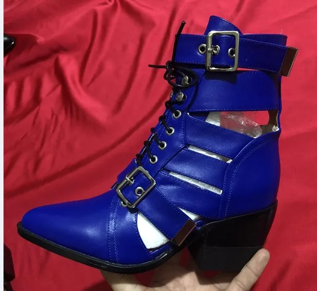 Prova Perfetto/фирменный дизайн; ботинки из натуральной змеиной кожи; женские ботильоны с острым носком на высоком каблуке; ботинки на шнуровке с пряжкой; Botas Feminina - Цвет: Blue