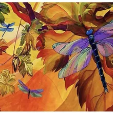 Пользовательские нити живопись Стрекоза пейзаж kerstkaarten lichtbak voor бриллиантовый рисунок Рождество карты значок с вышивкой в виде ромба