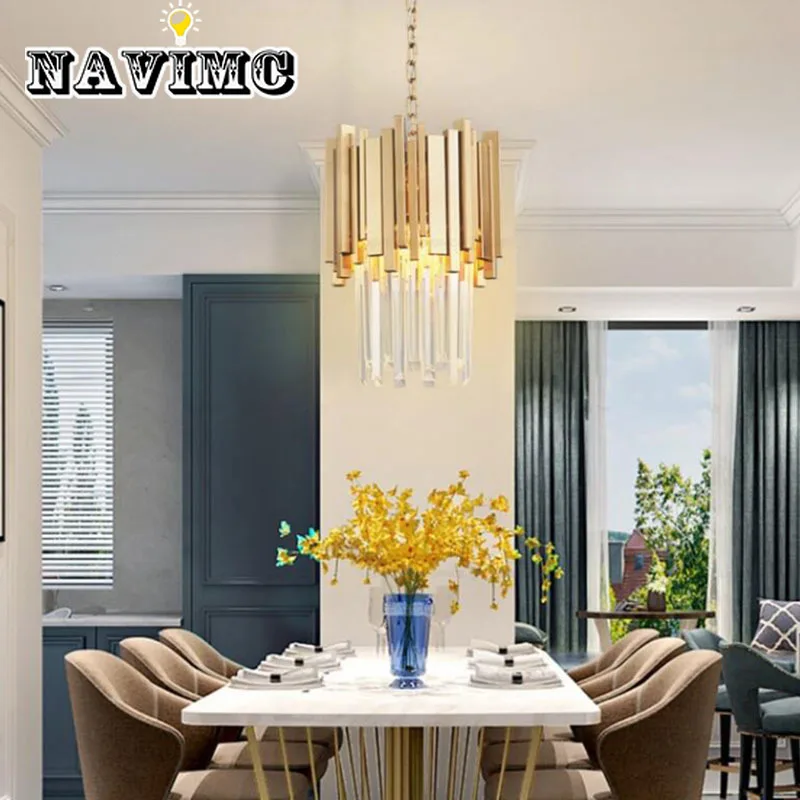 

Crystal Island Cabinet Lighting Dining Room Golden Chandelier Modern Crystal Lamp Chain Chandelier