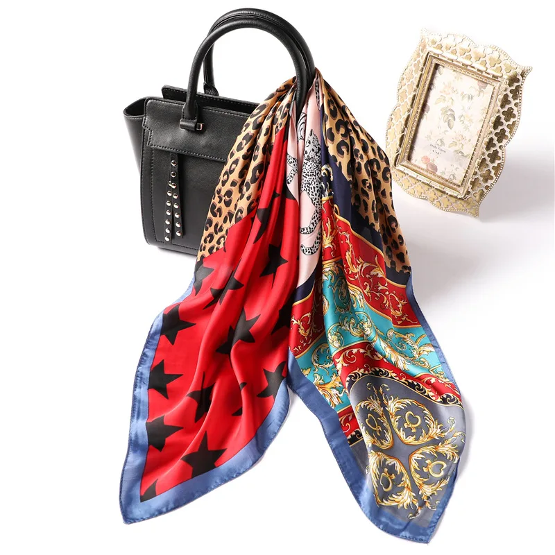Новинка 70*70 см шелковый шарф квадратный для женщин Модный животный леопардовый узор шейный платок для леди украшение сумки атласные шарфы femme