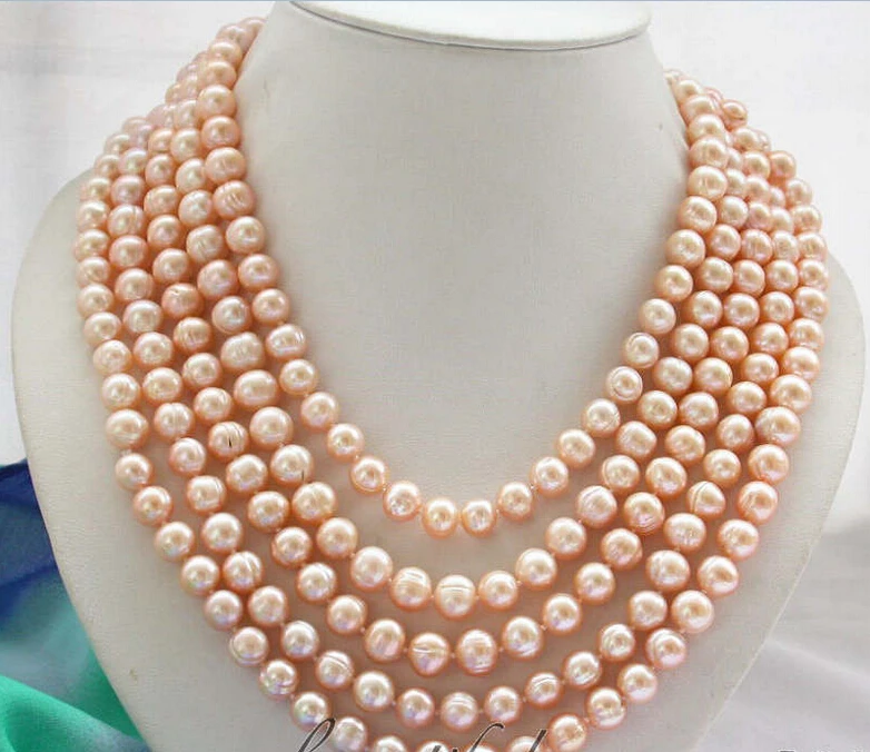 

z4520 Long 100" 10mm pink round freshwater cultured pearl necklace