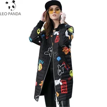 Зимние женские пуховики, новинка, длинные, утолщенные, теплые, с принтом, модные, женские, свободные, уличные парки, высокое качество, повседневное, черное пальто