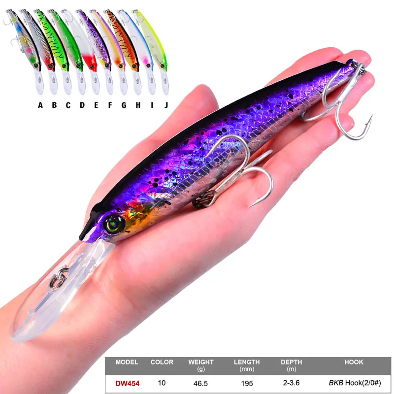 

1pc Proberos Fishing lure 46.5g-1.64oz Big Minnow Lure with 2/0# Hooks 10 color Fishing Bait 19.5cm-7.68" Big Hard Bait