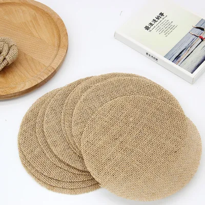 

Cheap Natural Jute Burlap Hessian Placemats Coasters Vintage Rustic Wedding Decoration Marriage Party Supply 10pcs/lot