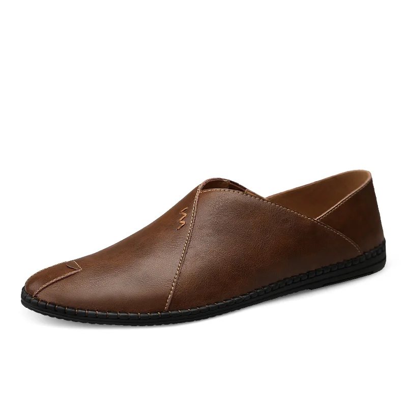 

Cow Leather Men Loafers Fashion Handmade Moccasins Soft Leather Men's Shoes Slip On Casual Shoes Breathable Flats Big Size 38-46
