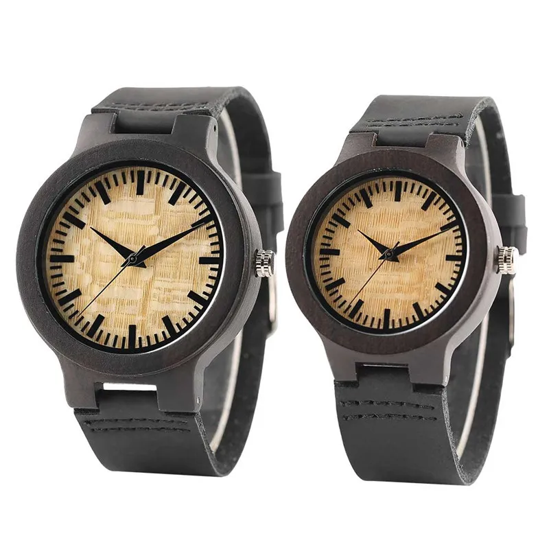 YISUYA Top Gifts for Lovers Couple Luxury Royal Beige Dial Ebony Wood Quartz Watch Natural Wooden Leather Mens Watch Wrist Gifts