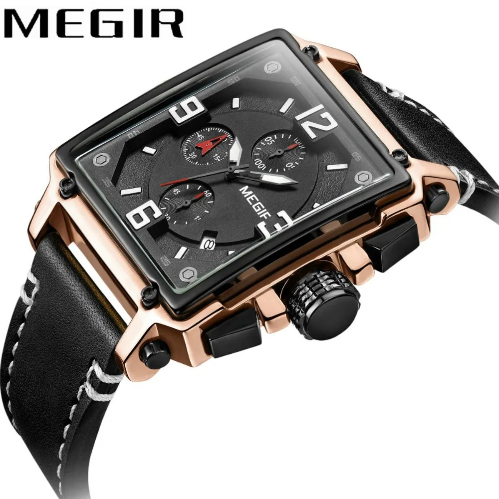 

MEGIR Fashion Retro Watch Men Quartz Clock Chronograph 3 Sub-dial Calendar Multifunction Sports Mens Watches Top Brand Luxury