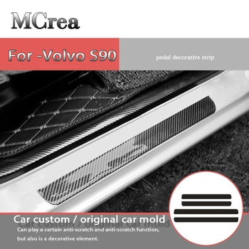 

MCrea Black Carbon Fiber Car Welcome Pedal Decorative Trim Cover Sticker For Volvo S90 Car Styling Interior Accessories