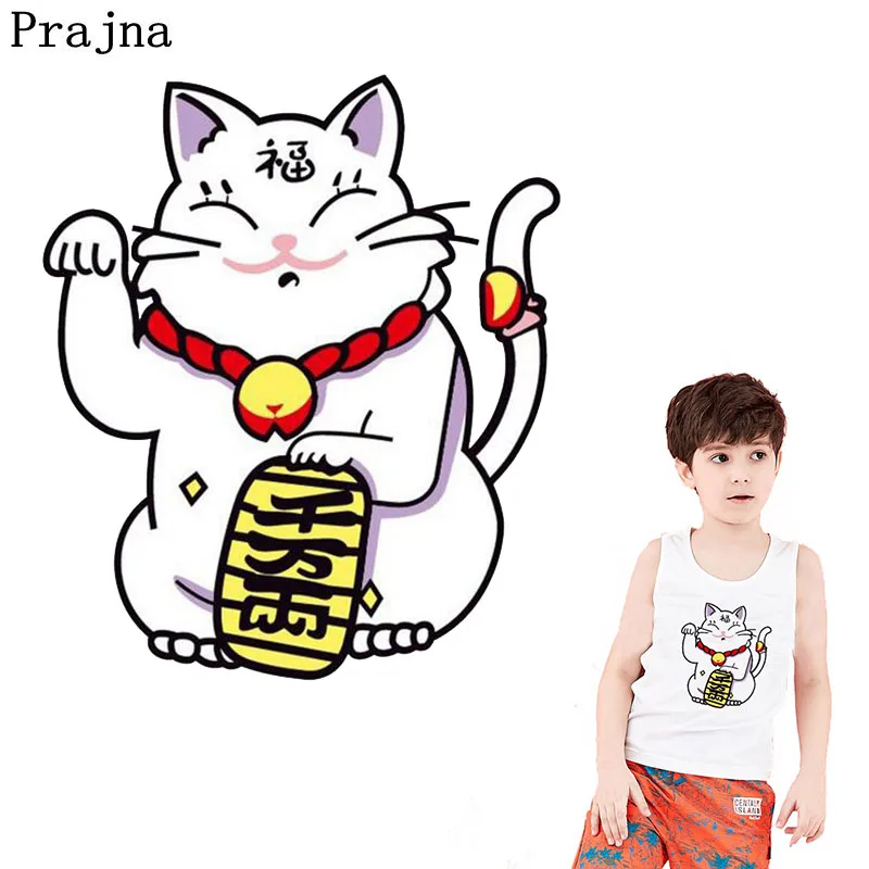 

Prajna Lucky Cat Patch Iron-On Transfers For Clothing Heat Transfer Vinyl Sticker On Clothes Diy Transfer Paper Patches F