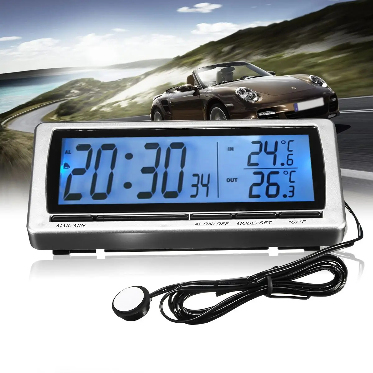 KROAK 12V Digital LCD Display Car Thermometer Hygrometer Weather