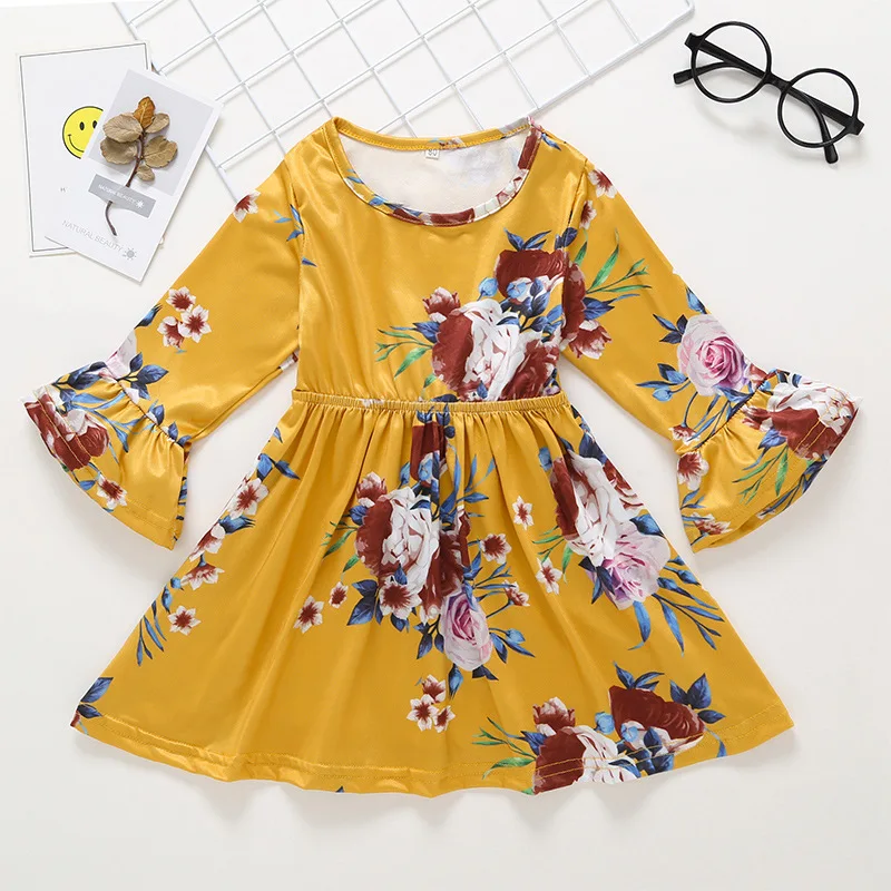 2019 Newborn Dress Kids Baby Girls Floral Bowknot Yellow Color Princess Party Dress For 2 3 4 5T