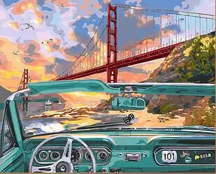 

On the retro car landscape coloring by numbers on canvas wall pictures for living room home decor