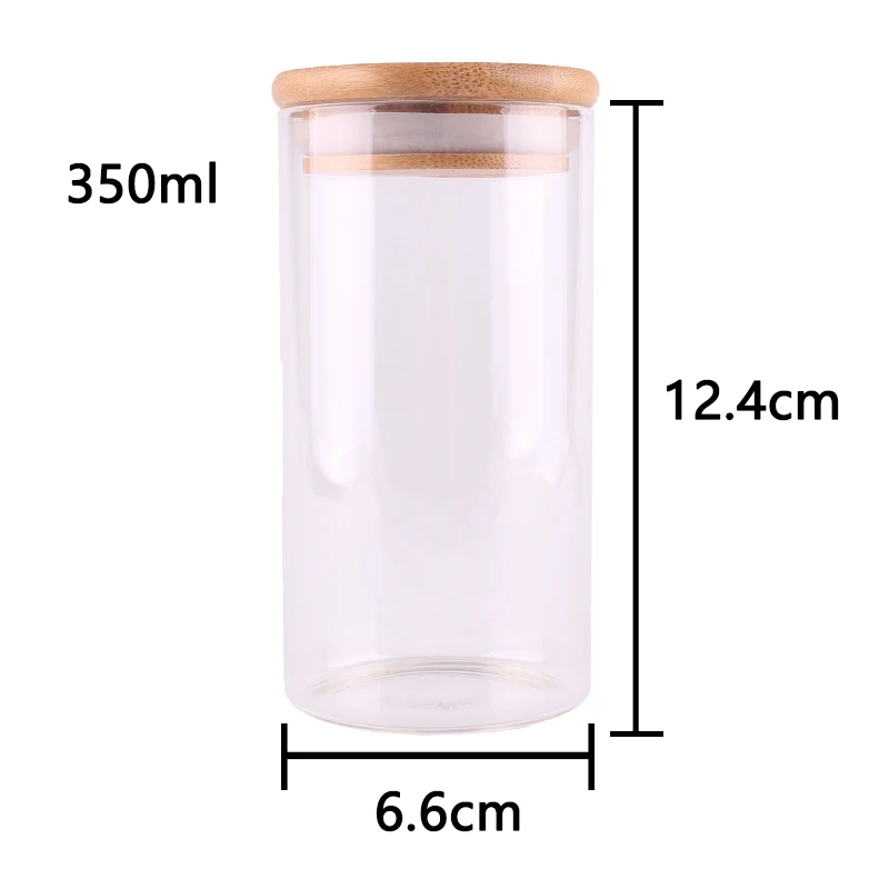 

1pcs 350ml Home Kitchen Food Candy Nuts Grain Sealed Glass Storage Bottle Terrarium Jar with Bamboo lid 6.6*12.4cm