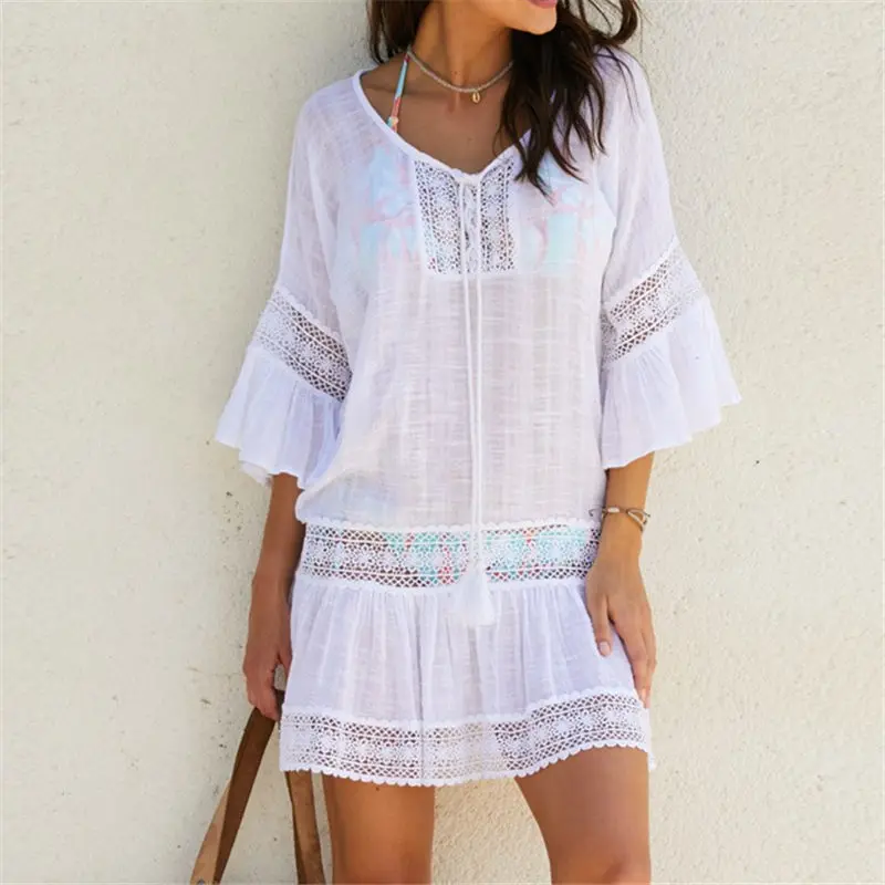 Bamboo Cotton Summer Pareo Beach Cover Up Sexy Swimwear 2019 Women ...