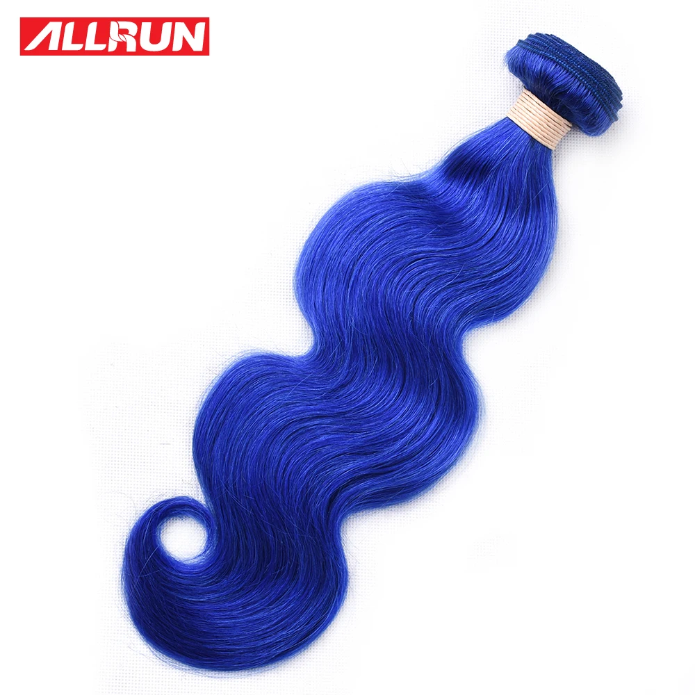ALLRUN Indian Human Hair Weave Bundles Blue Colorful Hair Body Wave Bundles 1/3/4 Bundles Deal Dyed Bundles Remy Hair Extensions