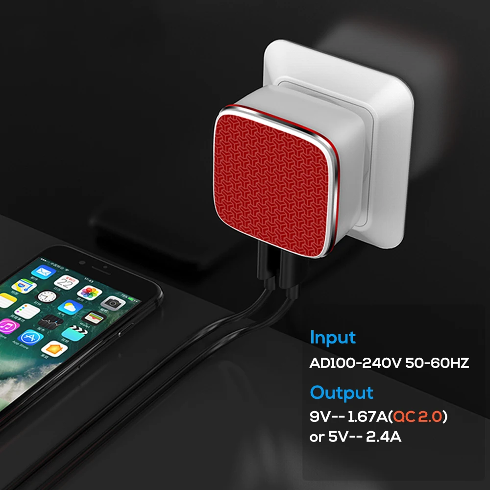 TOPK 5V 2.4A умный дорожный адаптер зарядного устройства с двойным USB настенный
