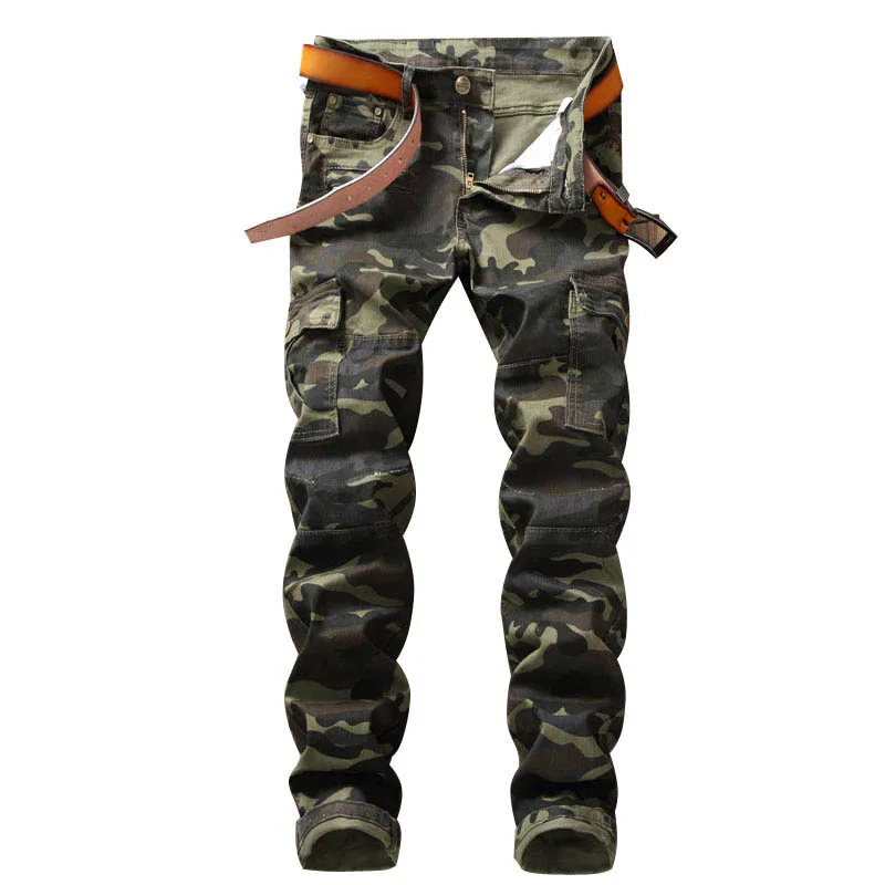 Mens Camouflage Jeans Trousers Camo Military Slim Fashion Design Army