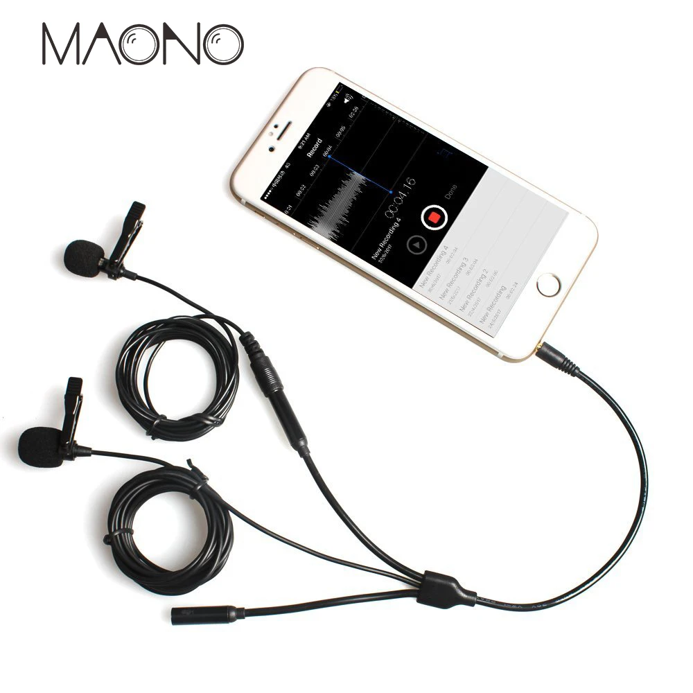 

MAONO Lavalier Dual professional condenser mini Microphone Lapel Mic with Headphone Output Jack Clip-on Handsfree Interview