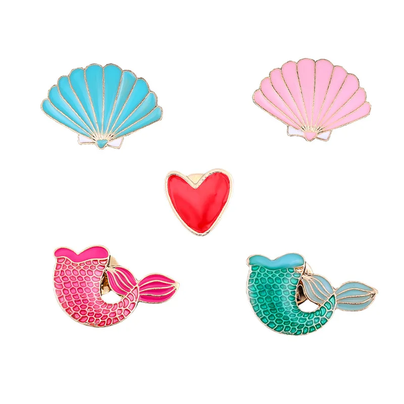 Mermaid Tail Series Metal Enamel Pin Brooch Red Love Heart/scallop/creative Badge Clothes Bag Accessories European Style Jewelry | Украшения