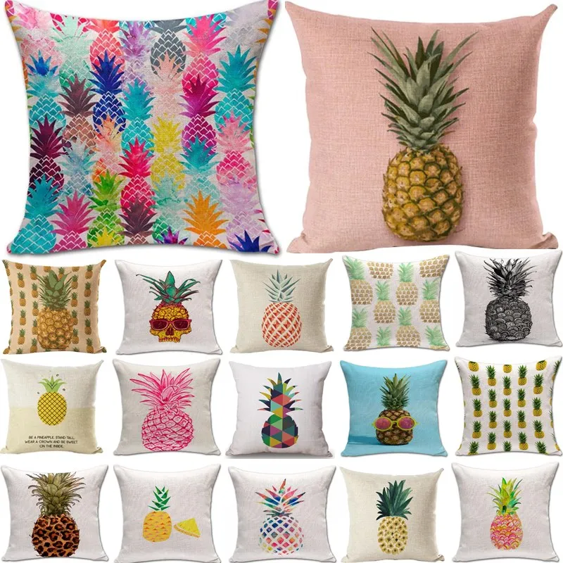 

Pineapple Pattern Cotton Linen Throw Pillow Cushion Cover Seat Car Home Decoration Sofa Decor Decorative Pillowcase 40171