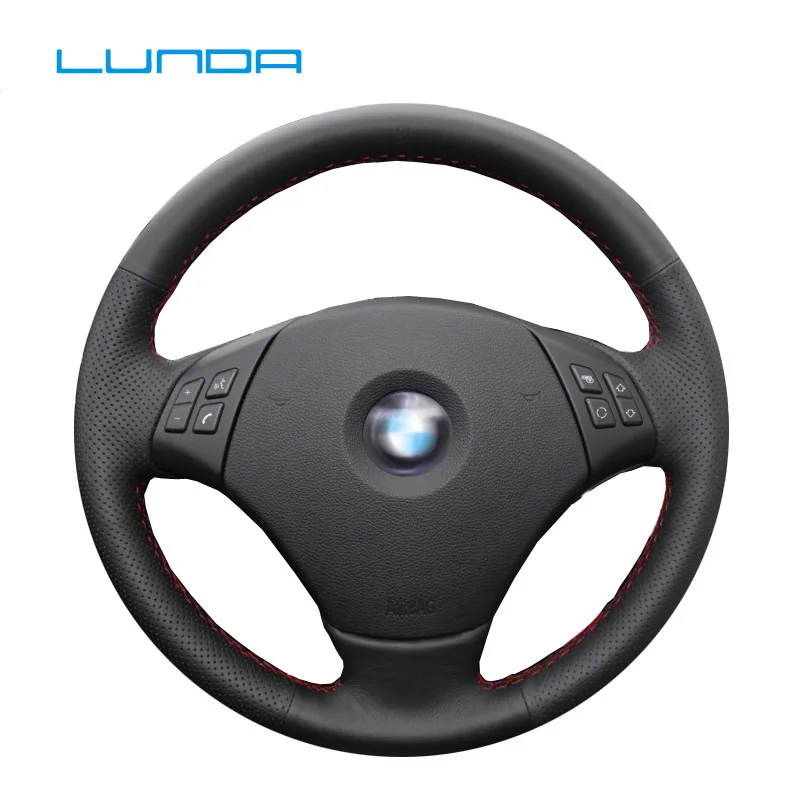 LUNDA Black Artificial Leather Car Steering Wheel Cover for BMW X1 X5 X6 5 series 530/520/525 1