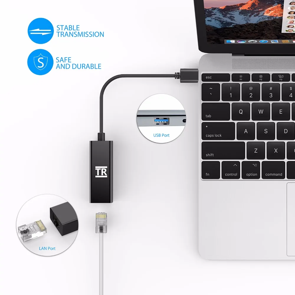 TechRise USB Gigabit Ethernet Adapter usb 3.0 to Ethernet RJ45 10/100/1000 Mbps Gigabit Ethernet LAN Network Adapter for laptop 